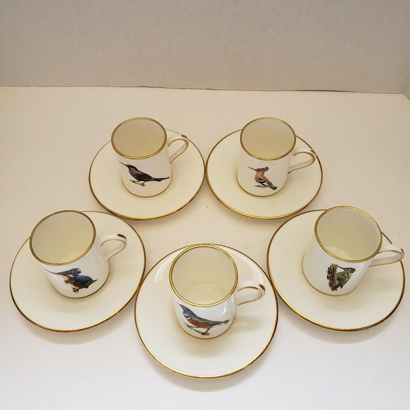 Set of 5 Vintage Hammersley & Co Bone China Bird Demitasse Cup and Saucer - Picture 2 of 16